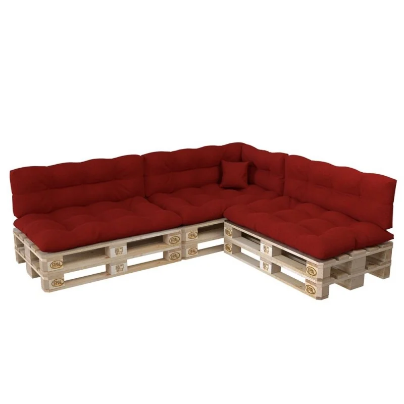 Set di 8 Cuscini per Pallet: 3x 120x80 + 3x 120x40 + 60x40 + 40x40, Trapuntati, Rosso