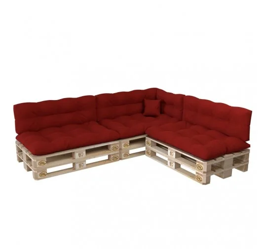 Set di 8 Cuscini per Pallet: 3x 120x80 + 3x 120x40 + 60x40 + 40x40, Trapuntati, Rosso