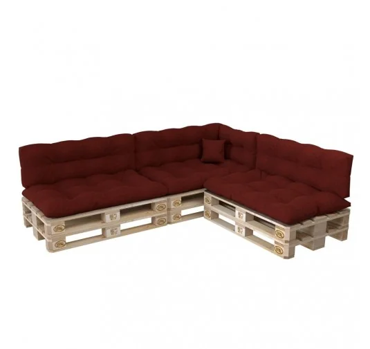 Set di 8 Cuscini per Pallet: 3x 120x80 + 3x 120x40 + 60x40 + 40x40, Trapuntati, Bordeaux