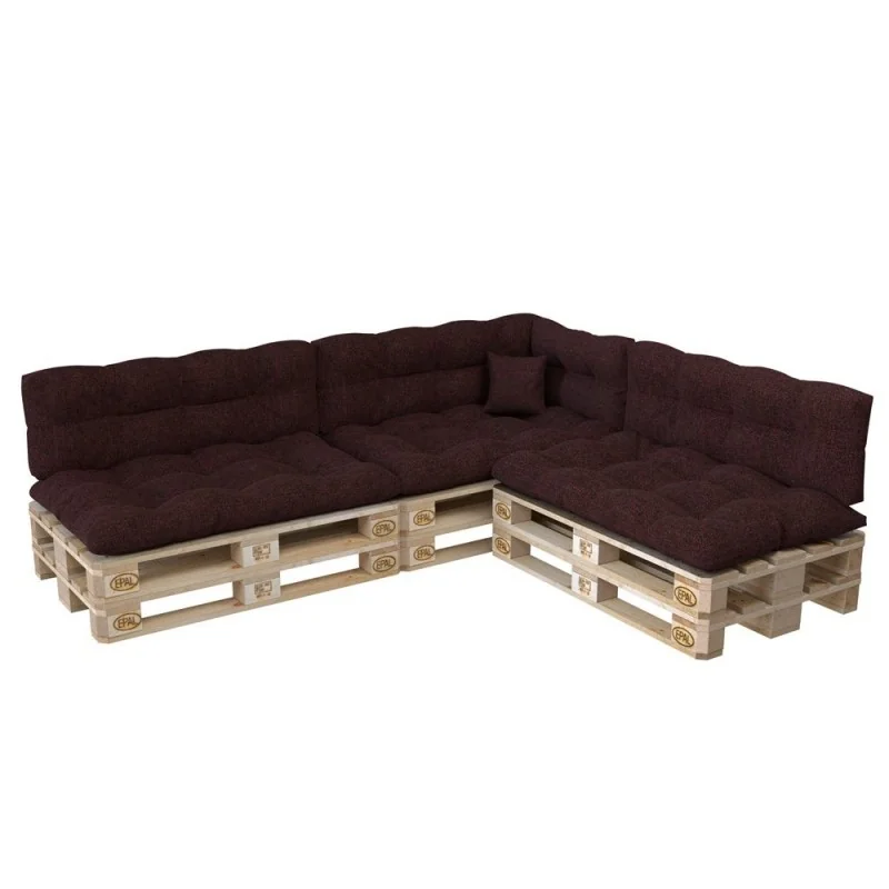 Set di 8 Cuscini per Pallet: 3x 120x80 + 3x 120x40 + 60x40 + 40x40, Trapuntati, Viola