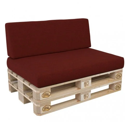 Set di 2 Cuscini per Pallet, 120x80 cm + 120x40 cm, Bordeaux