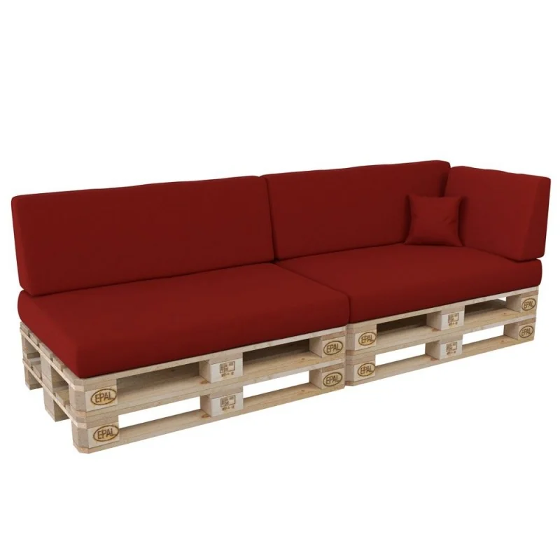 Set di 6 Cuscini per Pallet: 2x 120x80 + 2x 120x40 + 60x40 + 40x40, Rosso