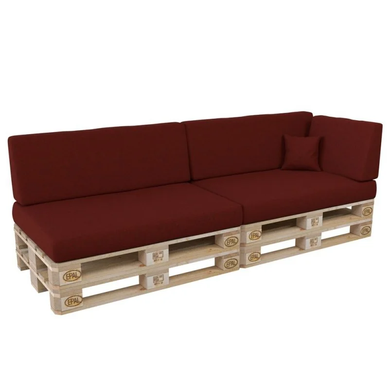 Set di 6 Cuscini per Pallet: 2x 120x80 + 2x 120x40 + 60x40 + 40x40, Bordeaux