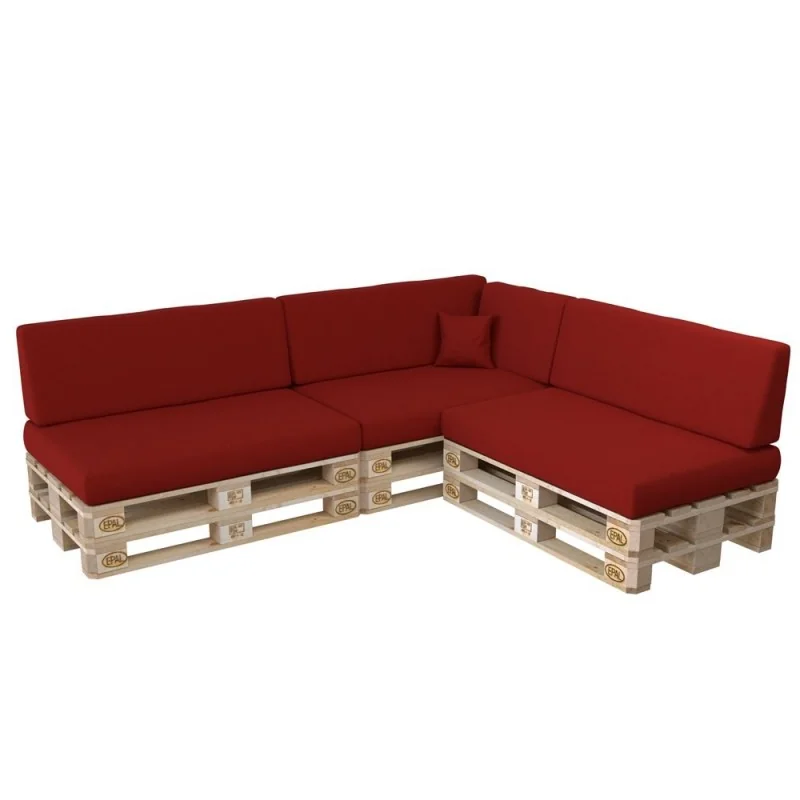 Set di 8 Cuscini per Pallet: 3x 120x80 + 3x 120x40 + 60x40 + 40x40, Rosso