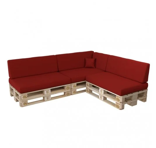 Set di 8 Cuscini per Pallet: 3x 120x80 + 3x 120x40 + 60x40 + 40x40, Rosso