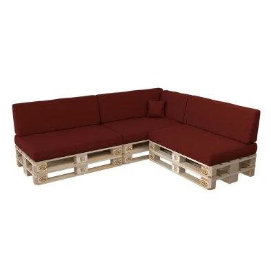 Set di 8 Cuscini per Pallet: 3x 120x80 + 3x 120x40 + 60x40 + 40x40, Bordeaux