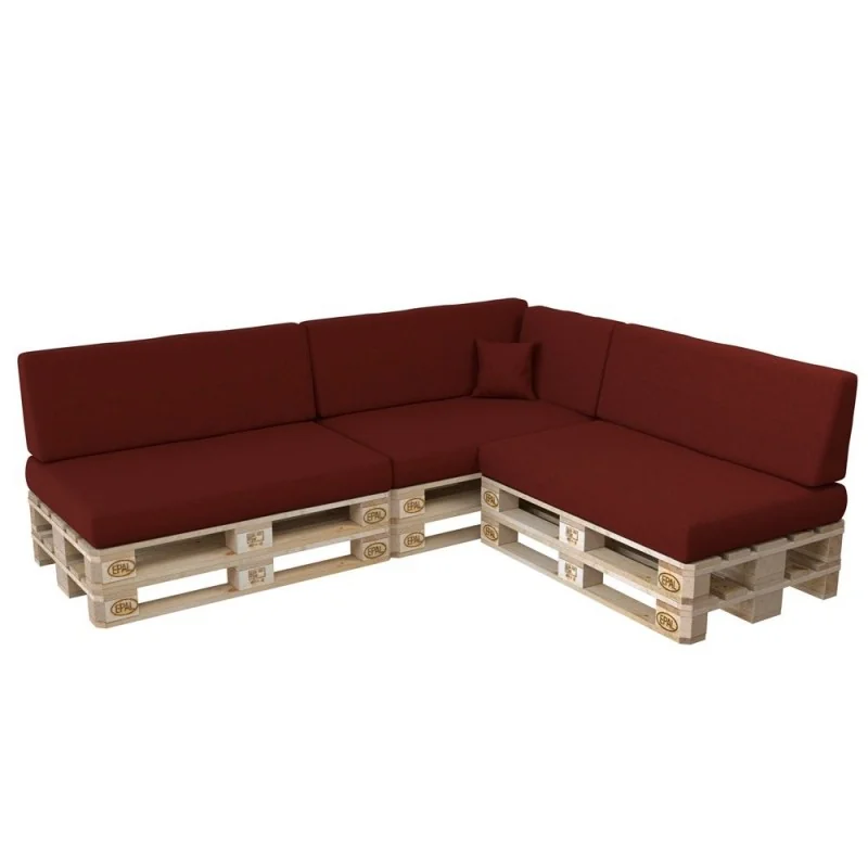 Set di 8 Cuscini per Pallet: 3x 120x80 + 3x 120x40 + 60x40 + 40x40, Bordeaux