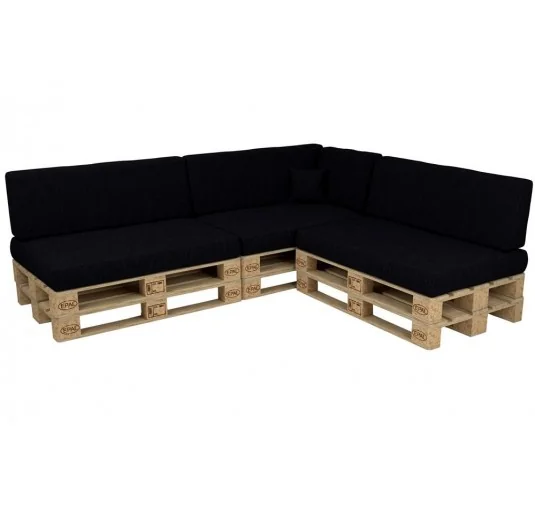 Set di 8 Cuscini per Pallet 120x80 + 120x40 Nero