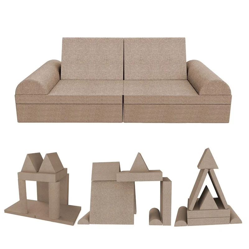 Divano modulare creativo per bambini, set di 6 con mezzo rullo beige