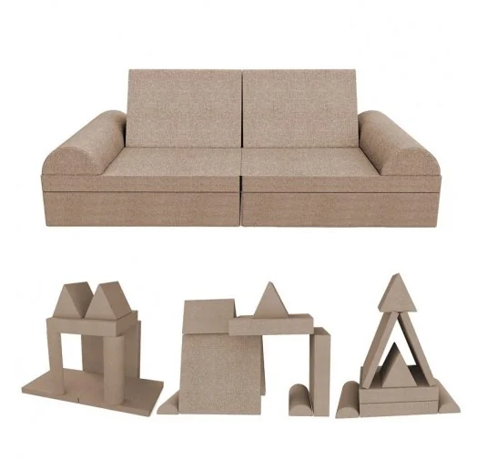 Divano modulare creativo per bambini, set di 6 con mezzo rullo beige