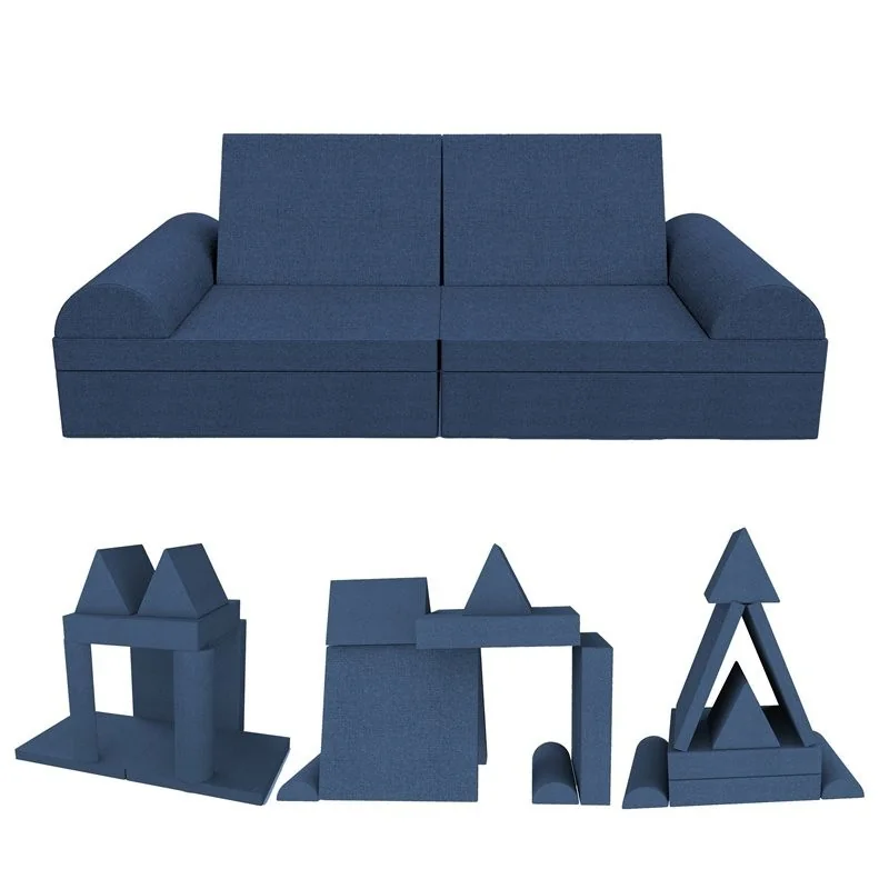 Divano modulare creativo per bambini, set di 6 con mezzo rullo blu scuro