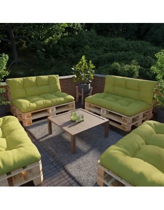 Set di 2 Cuscini per Pallet, 120x80 cm + 120x40 cm, Trapuntati, Lime