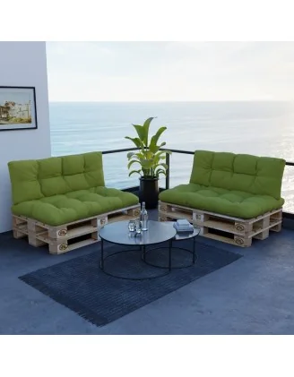 Set di 2 Cuscini per Pallet, 120x80 cm + 120x40 cm, Trapuntati, Lime