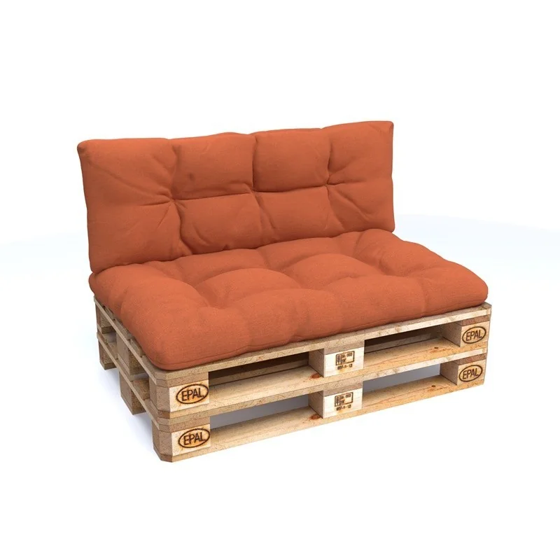 Set di 2 Cuscini per Pallet, 120x80 cm + 120x40 cm, Trapuntati, Arancione Set di 2 Cuscini per Pallet, 120x80 cm + 120x40 cm, Trapuntati, Arancione