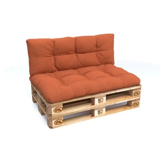 Set di 2 Cuscini per Pallet, 120x80 cm + 120x40 cm, Trapuntati, Arancione