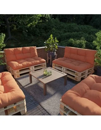 Set di 2 Cuscini per Pallet, 120x80 cm + 120x40 cm, Trapuntati, Arancione