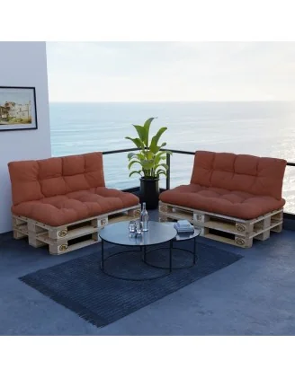 Set di 2 Cuscini per Pallet, 120x80 cm + 120x40 cm, Trapuntati, Arancione