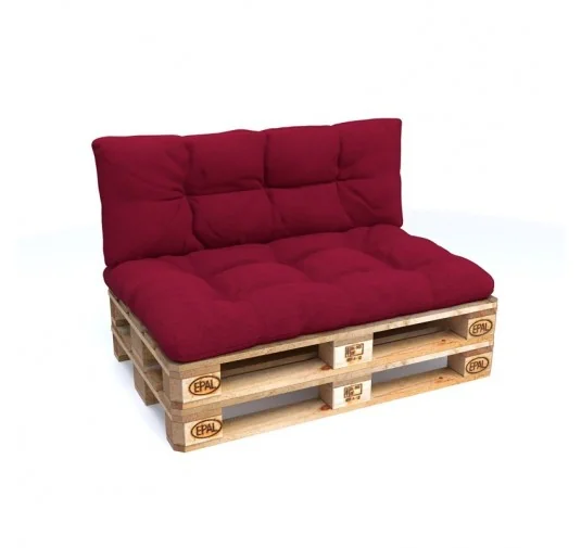 Set di 2 Cuscini per Pallet, 120x80 cm + 120x40 cm, Trapuntati, Bordeaux