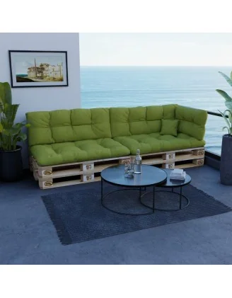 Set di 6 Cuscini per Pallet: 2x 120x80 + 2x 120x40 + 60x40 + 40x40, Trapuntati, Lime