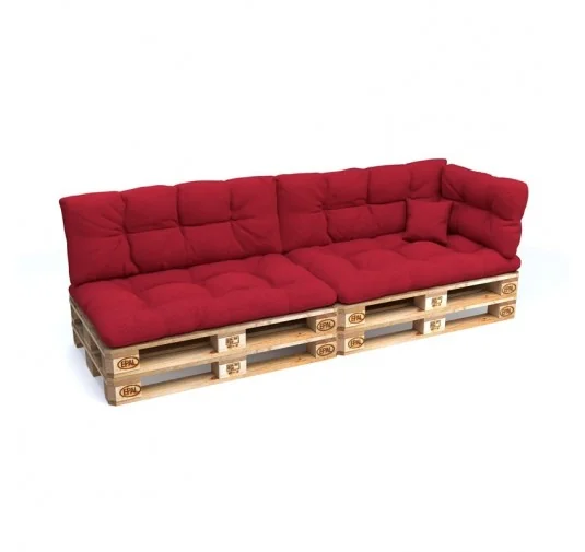 Set di 6 Cuscini per Pallet: 2x 120x80 + 2x 120x40 + 60x40 + 40x40, Trapuntati, Rosso