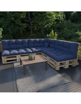 Set di 8 Cuscini Trapuntati da Giardino 120x80 + 120x40 Blu Scuro