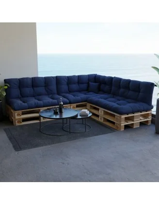 Set di 8 Cuscini Trapuntati da Giardino 120x80 + 120x40 Blu Scuro
