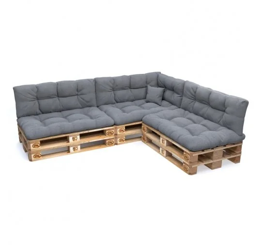 Set di 8 Cuscini Trapuntati da Giardino 120x80 + 120x40 Grigio