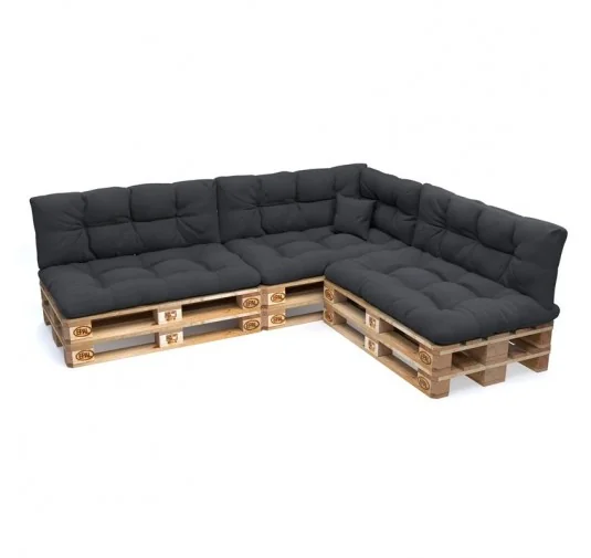 Set di 8 Cuscini Trapuntati da Giardino 120x80 + 120x40 Antracite