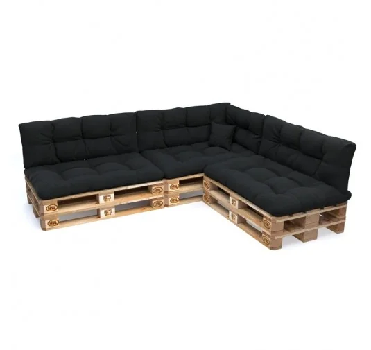 Set di 8 Cuscini Trapuntati da Giardino 120x80 + 120x40 Nero