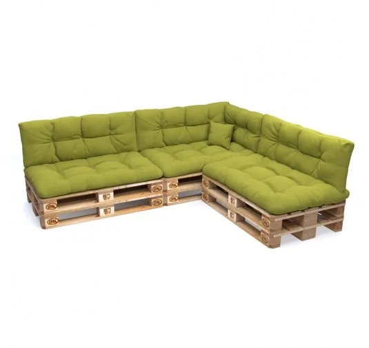Set di 8 Cuscini per Pallet: 3x 120x80 + 3x 120x40 + 60x40 + 40x40, Trapuntati, Lime