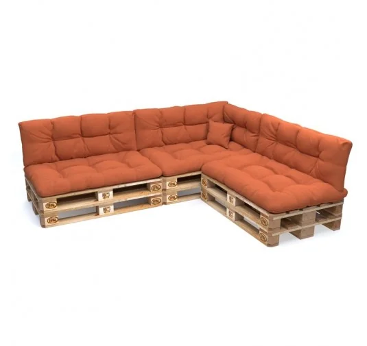 Set di 8 Cuscini per Pallet: 3x 120x80 + 3x 120x40 + 60x40 + 40x40, Trapuntati, Arancione