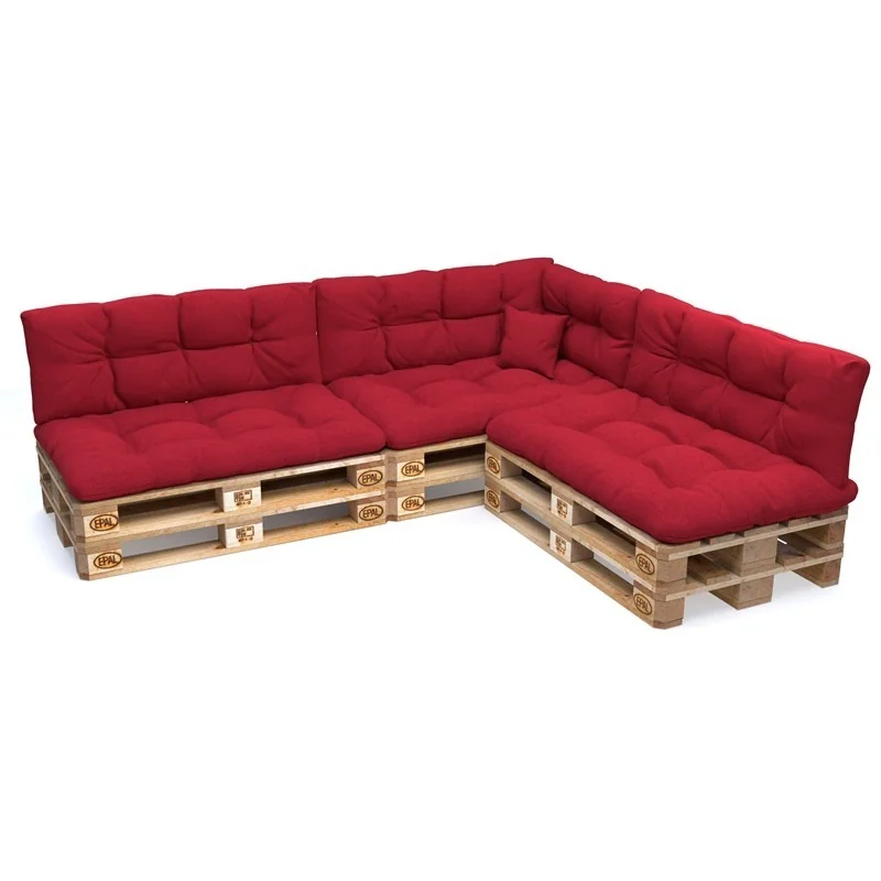 Set di 8 Cuscini per Pallet: 3x 120x80 + 3x 120x40 + 60x40 + 40x40, Trapuntati, Rosso Set di 8 Cuscini per Pallet: 3x 120x80 + 3x 120x40 + 60x40 + 40x40, Trapuntati, Rosso