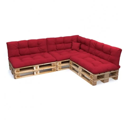 Set di 8 Cuscini per Pallet: 3x 120x80 + 3x 120x40 + 60x40 + 40x40, Trapuntati, Rosso