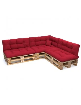 Set di 8 Cuscini per Pallet: 3x 120x80 + 3x 120x40 + 60x40 + 40x40, Trapuntati, Rosso