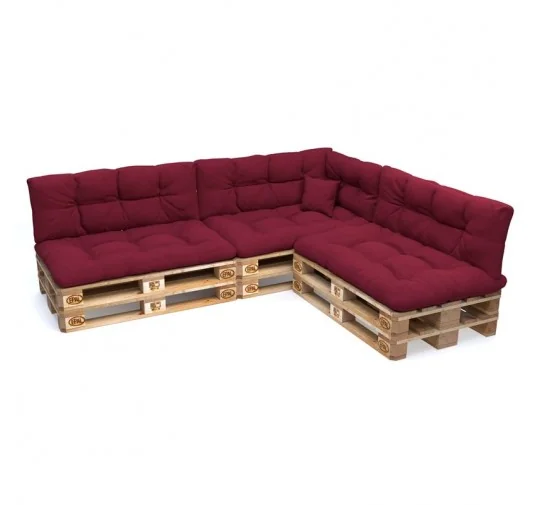 Set di 8 Cuscini per Pallet: 3x 120x80 + 3x 120x40 + 60x40 + 40x40, Trapuntati, Bordeaux