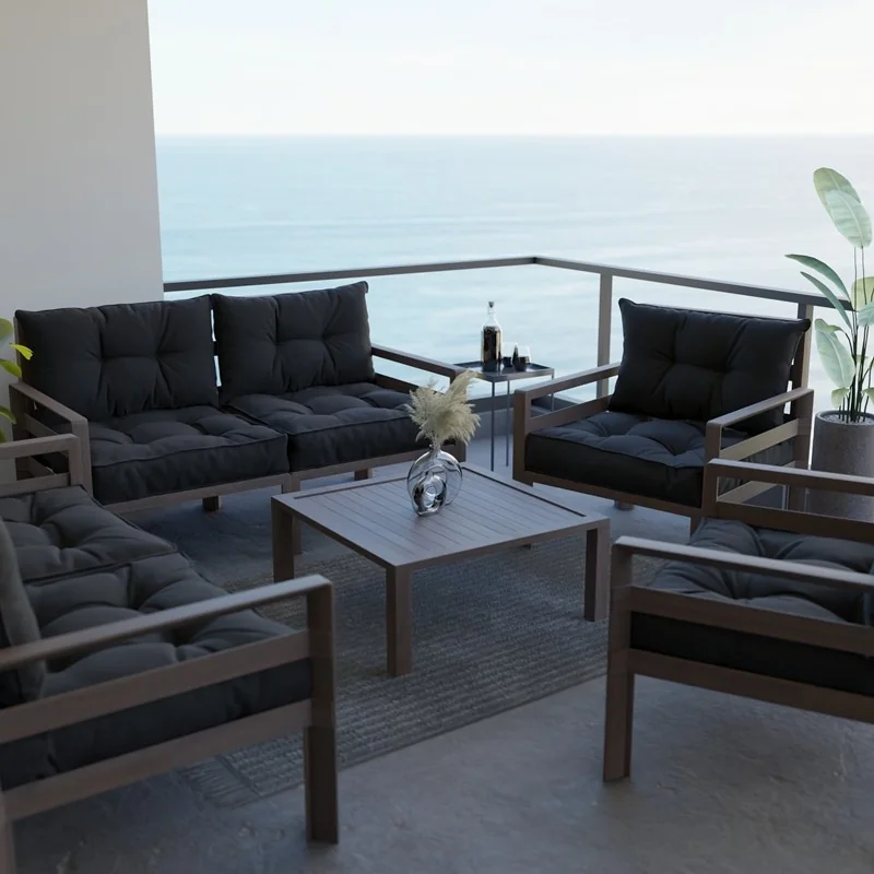 Cuscino Per Sedia Da Esterno 50x50 Cm - Imbottito, Impermeabile E Con Corde Di Fissaggio, Nero - Foto 8