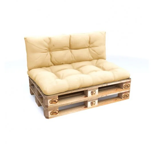 Set di 2 Cuscini per Pallet - Seduta 120x80 cm + Schienale 120x40 cm, Impermeabili, Trapuntati, Beige