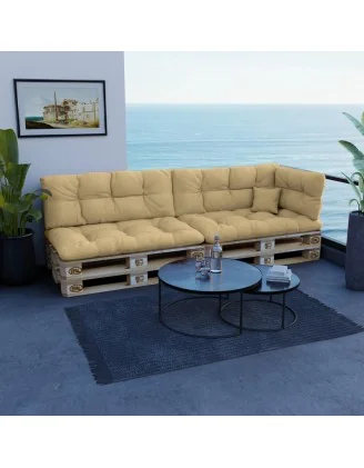 Set di 6 Cuscini da Esterno per Pallet, Impermeabili, Trapuntati, Beige