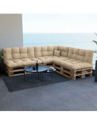 Cuscino Laterale per Pallet, Impermeabile, Trapuntato, 60x40x12 cm, Beige