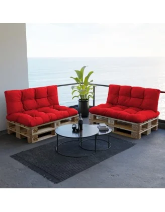Cuscino Schienale per Pallet, Impermeabile, Trapuntato, 120x40x12 cm, Rosso