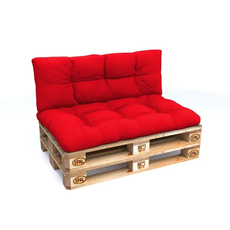 Set di 2 Cuscini per Pallet - Seduta 120x80 cm + Schienale 120x40 cm, Impermeabili, Trapuntati, Rosso Set di 2 Cuscini per Pallet - Seduta 120x80 cm + Schienale 120x40 cm, Impermeabili, Trapuntati, Rosso