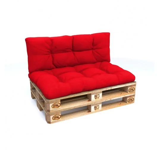 Set di 2 Cuscini per Pallet - Seduta 120x80 cm + Schienale 120x40 cm, Impermeabili, Trapuntati, Rosso