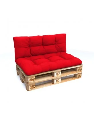 Set di 2 Cuscini per Pallet - Seduta 120x80 cm + Schienale 120x40 cm, Impermeabili, Trapuntati, Rosso