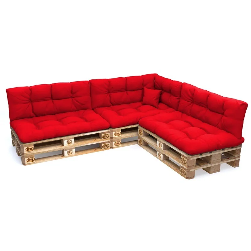 Set di 8 Cuscini da Esterno per Pallet, Impermeabili, Trapuntati, Rosso Set di 8 Cuscini da Esterno per Pallet, Impermeabili, Trapuntati, Rosso