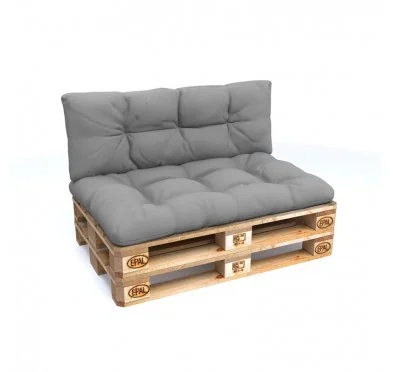 Set di 2 Cuscini per Pallet - Seduta 120x80 cm + Schienale 120x40 cm, Impermeabili, Trapuntati, Grigio