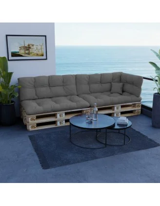Set di 6 Cuscini da Esterno per Pallet, Impermeabili, Trapuntati, Grigio