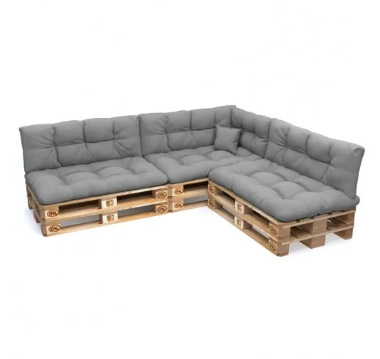 Set di 8 Cuscini da Esterno per Pallet, Impermeabili, Trapuntati, Grigio