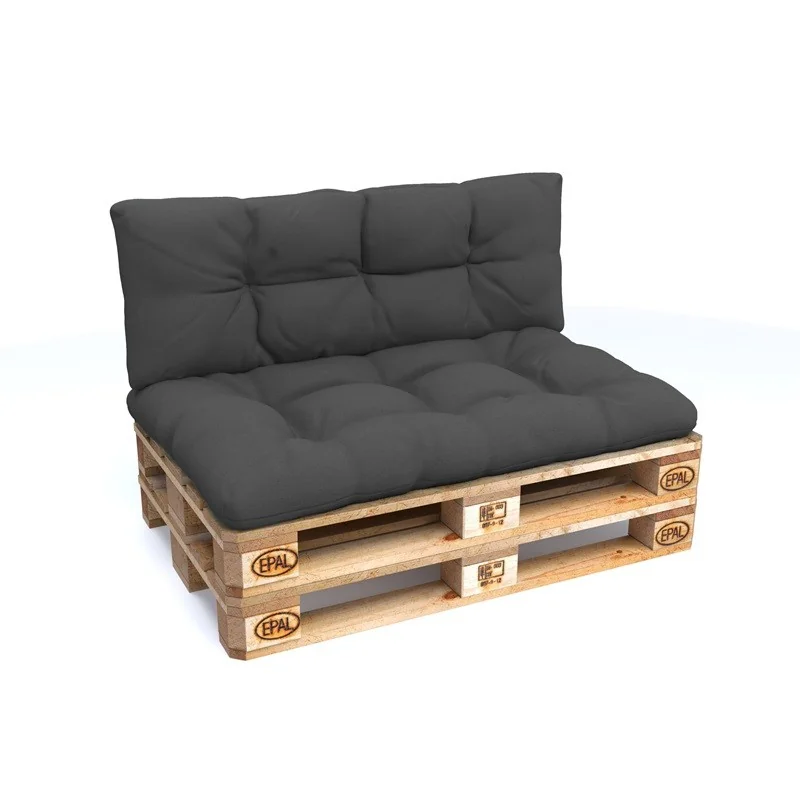 Set di 2 Cuscini per Pallet - Seduta 120x80 cm + Schienale 120x40 cm, Impermeabili, Trapuntati, Antracite
