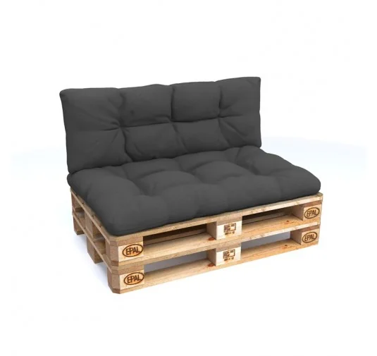 Set di 2 Cuscini per Pallet - Seduta 120x80 cm + Schienale 120x40 cm, Impermeabili, Trapuntati, Antracite