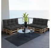 Set di 2 Cuscini per Pallet - Seduta 120x80 cm + Schienale 120x40 cm, Impermeabili, Trapuntati, Antracite